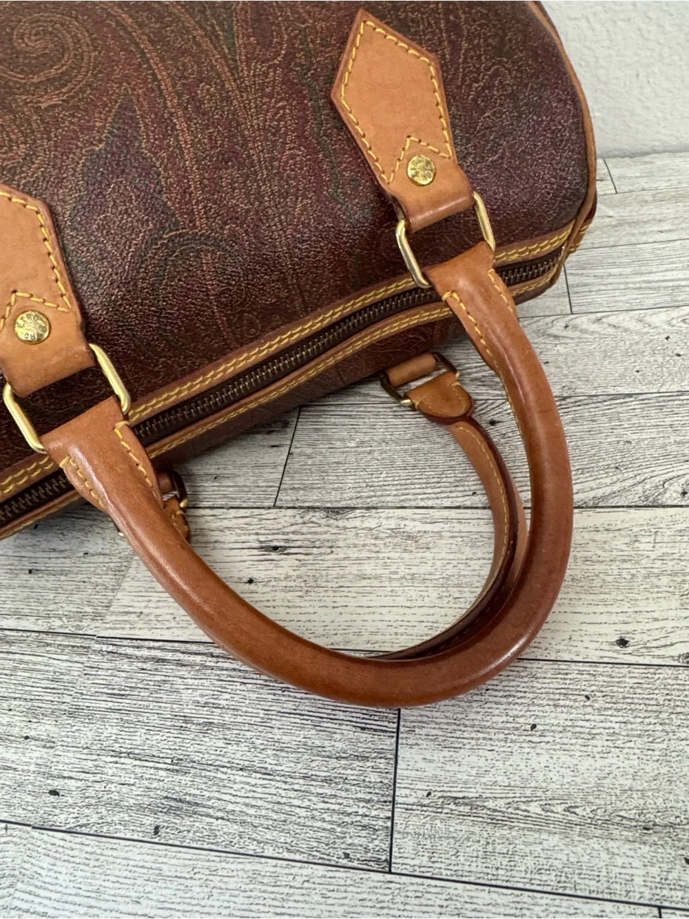 Etro Milano Classic Paisley Satchel with Tan Leather Handles